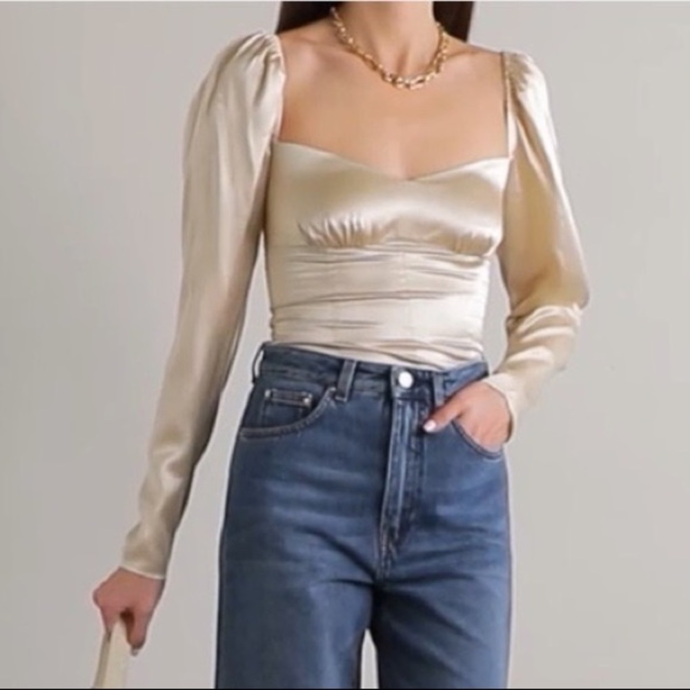 NWT Reformation Ivory silk Roe top
